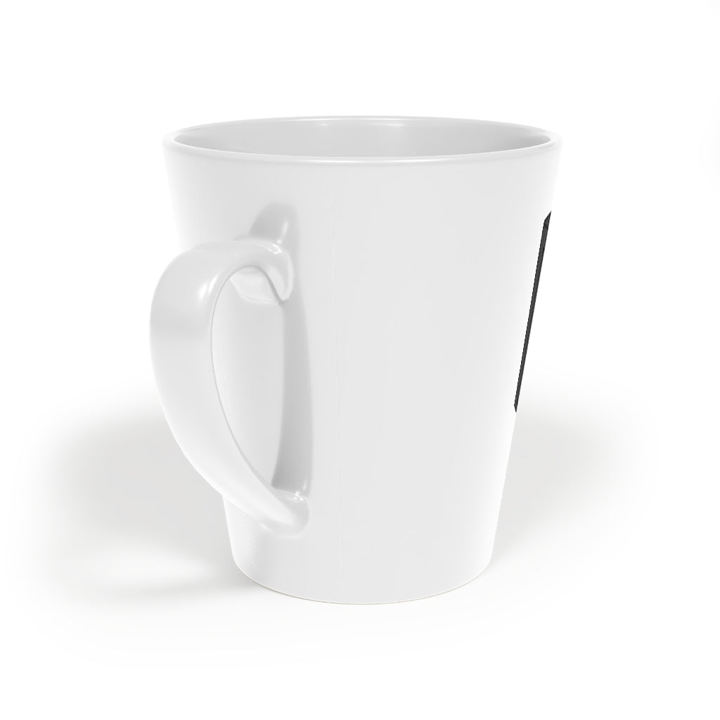 A stylish 12oz Crate Latte Mug made of durable white ceramic with a scratch-resistant finish and an easy-grip C-shaped handle.