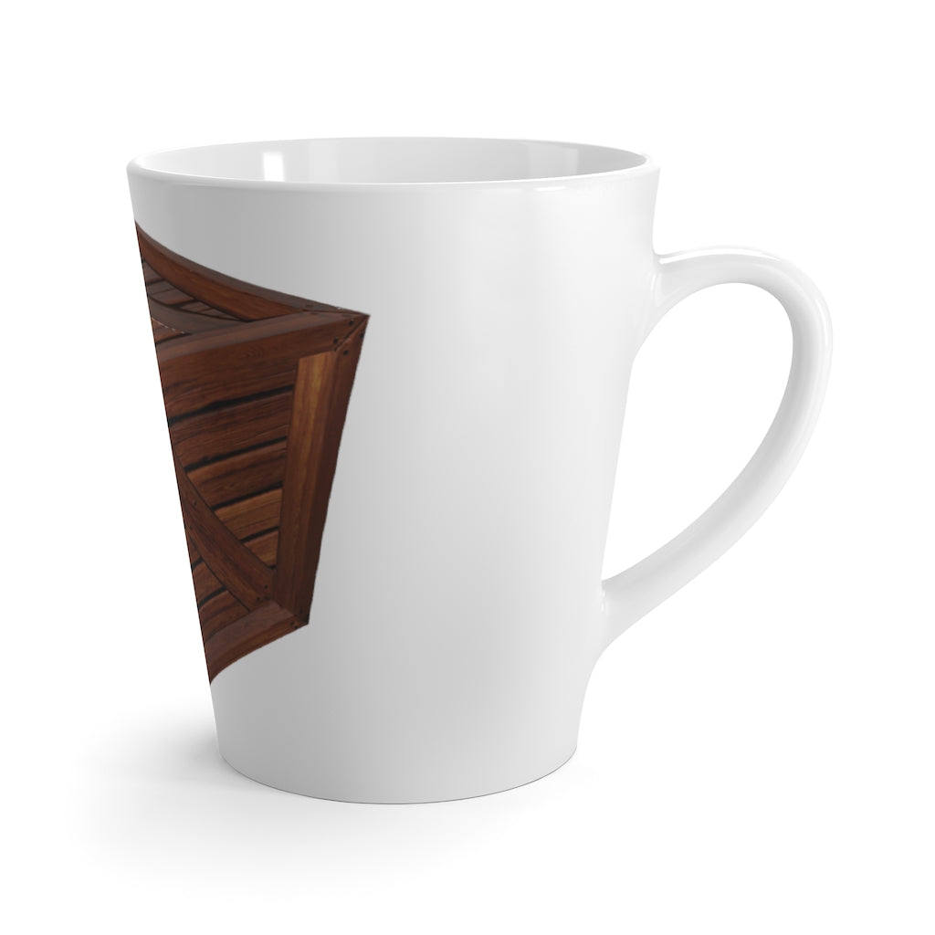 A stylish white ceramic Crate Latte Mug with a C-handle, perfect for enjoying lattes.