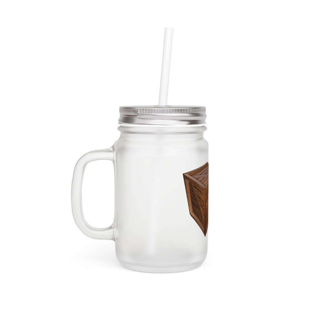 A stylish 16oz frosted glass mason jar with a lid and straw, perfect for personalized drinks.