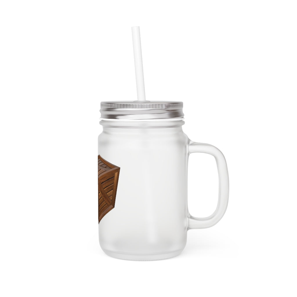 A stylish 16oz frosted glass mason jar with a lid and straw, perfect for personalized drinks.