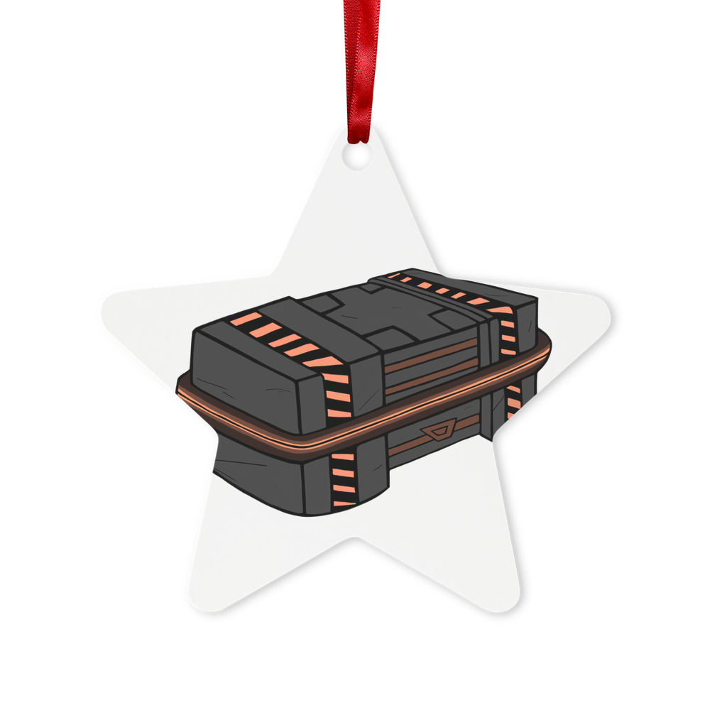 Crate Metal Hanging Ornament in hexagon and star shapes, featuring a gloss white finish and red ribbon for hanging.