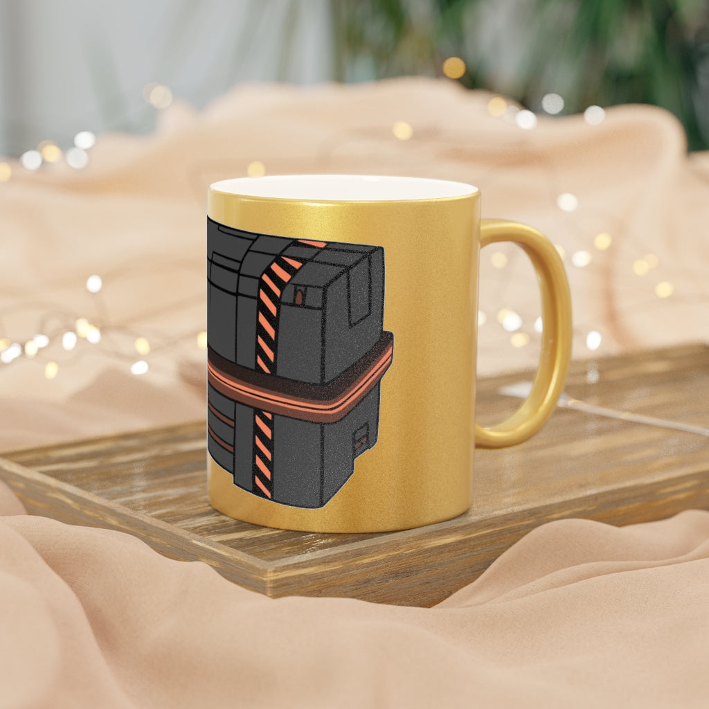 A stylish Crate Metallic Mug in Silver and Gold, showcasing its elegant design and customizable features.