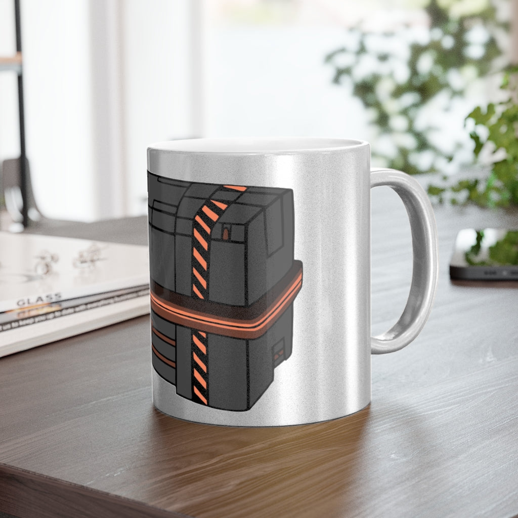 A stylish Crate Metallic Mug in Silver and Gold, showcasing its elegant design and customizable features.