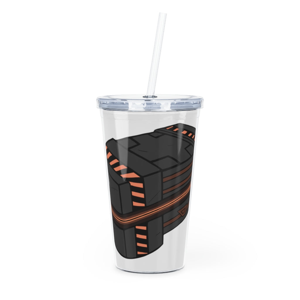 A stylish Crate Plastic Tumbler with Straw, featuring a customizable design and double wall insulation, perfect for any beverage.