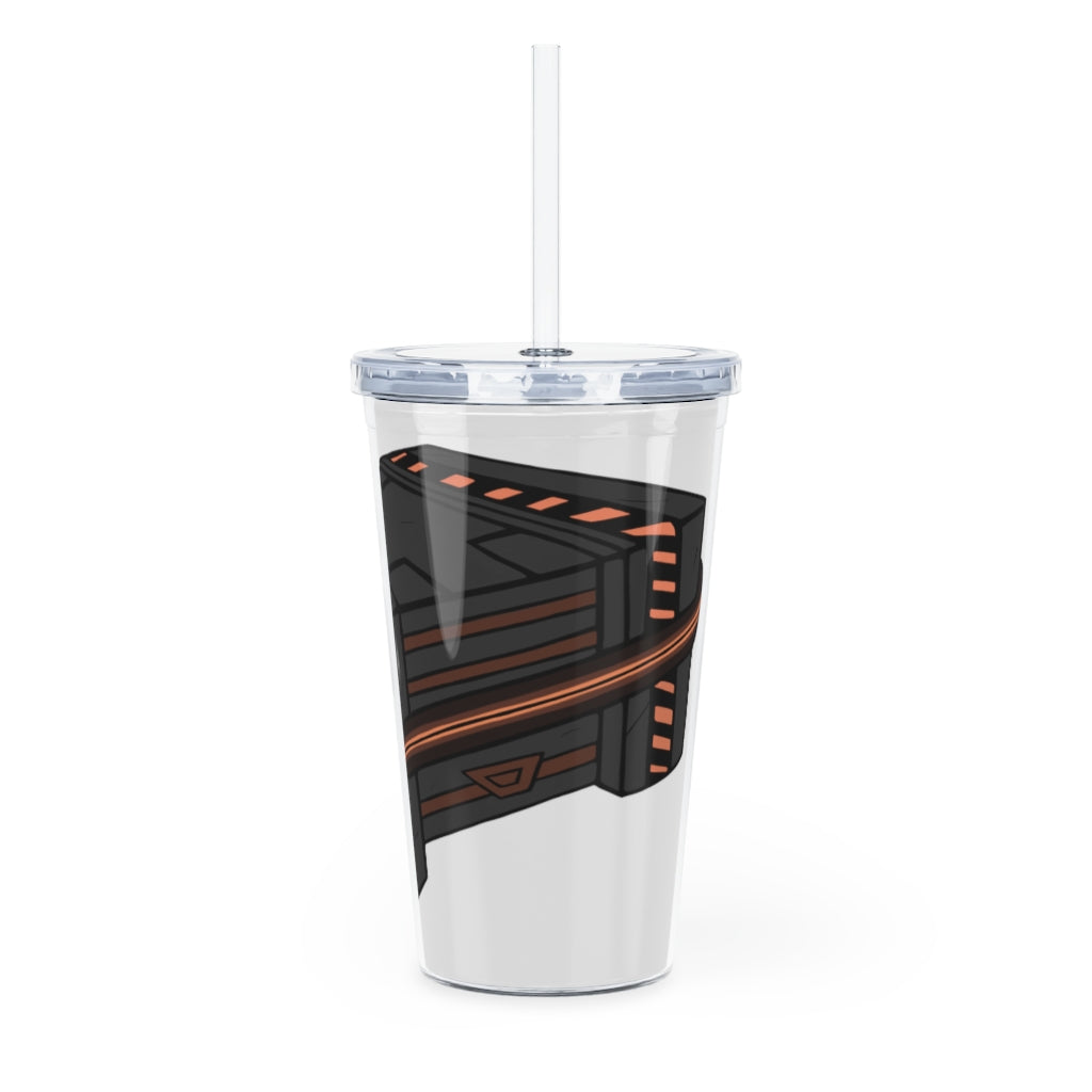 A stylish Crate Plastic Tumbler with Straw, featuring a customizable design and double wall insulation, perfect for any beverage.