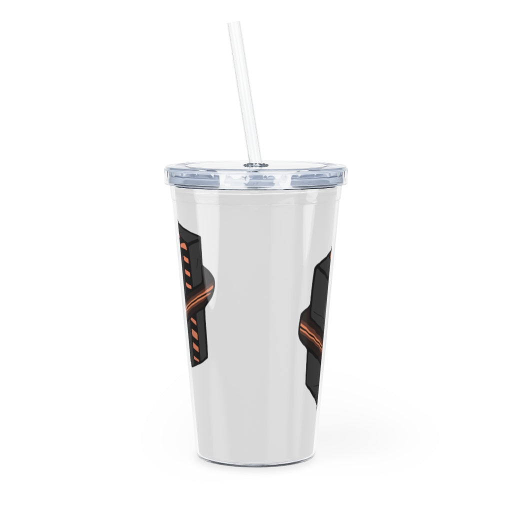 A stylish Crate Plastic Tumbler with Straw, featuring a customizable design and double wall insulation, perfect for any beverage.