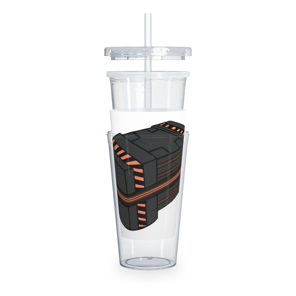 A stylish Crate Plastic Tumbler with Straw, featuring a customizable design and double wall insulation, perfect for any beverage.