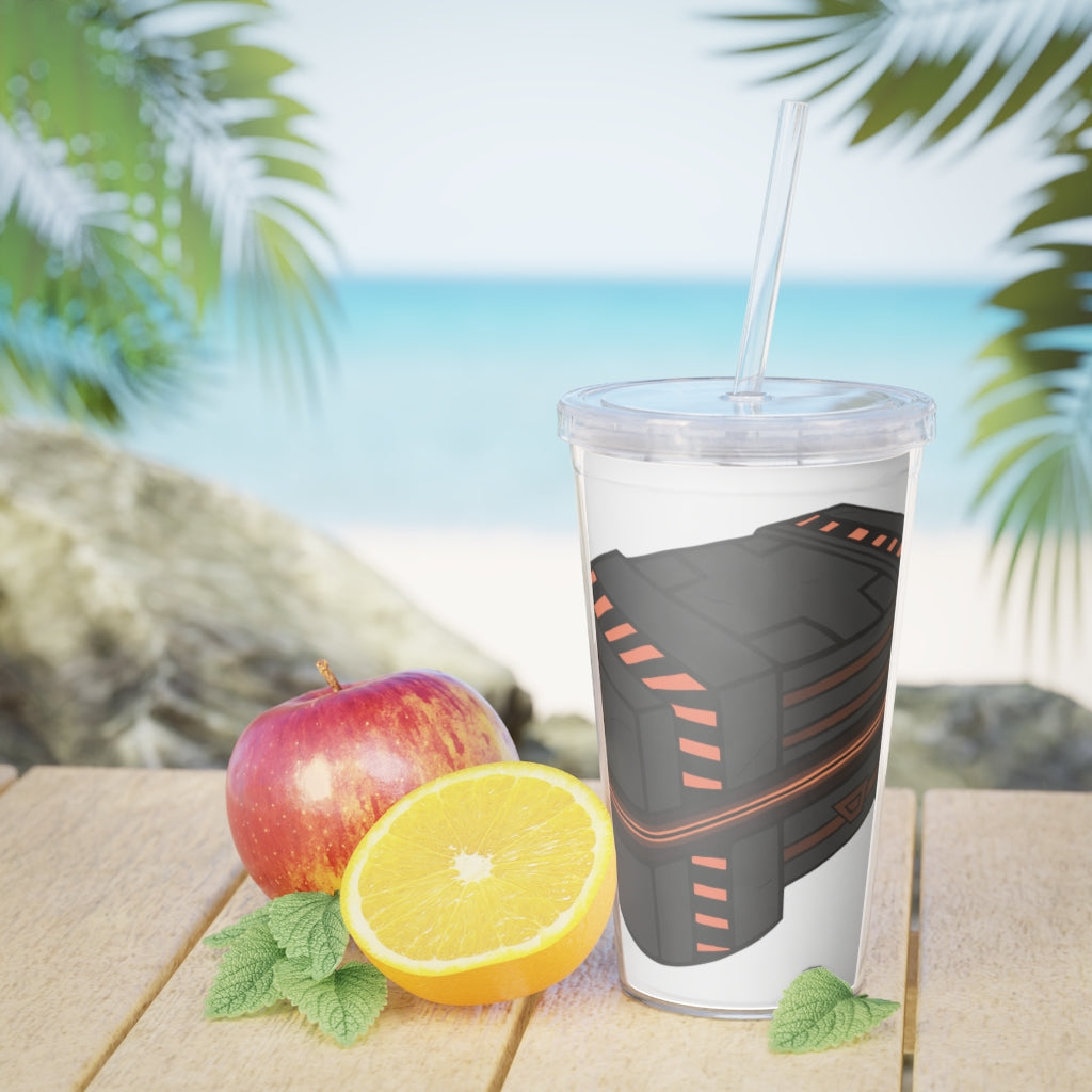 A stylish Crate Plastic Tumbler with Straw, featuring a customizable design and double wall insulation, perfect for any beverage.