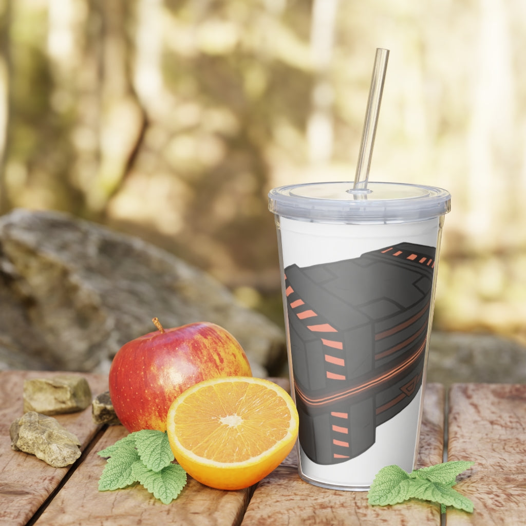 A stylish Crate Plastic Tumbler with Straw, featuring a customizable design and double wall insulation, perfect for any beverage.