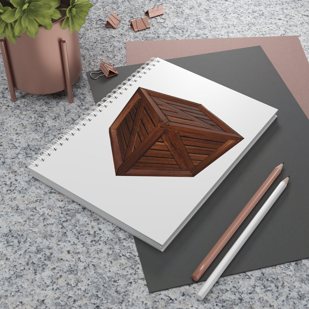 A stylish Crate Spiral Notebook with customizable covers, featuring a semi-gloss laminated finish and wide-ruled pages.