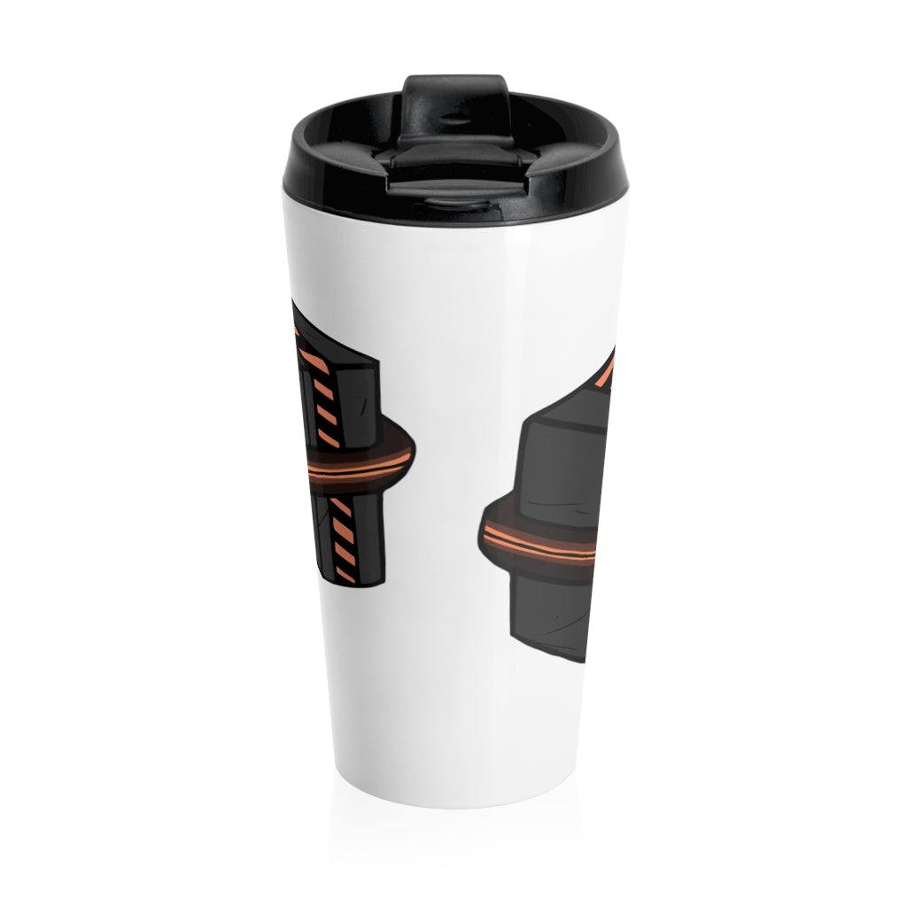 Crate Stainless Steel Travel Mug with black lid, showcasing its sleek design and durable stainless steel material.