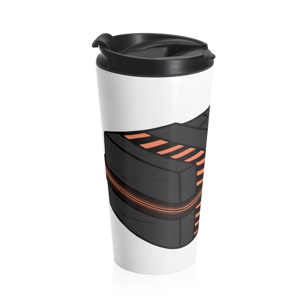 Crate Stainless Steel Travel Mug with black lid, showcasing its sleek design and durable stainless steel material.