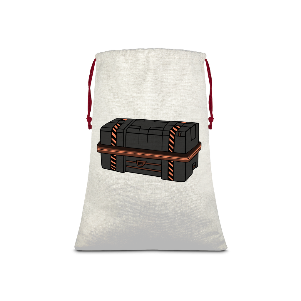 Crate Sublimation Linen Drawstring Sack with red drawstring, showcasing eco-friendly printed design and durable linen effect.