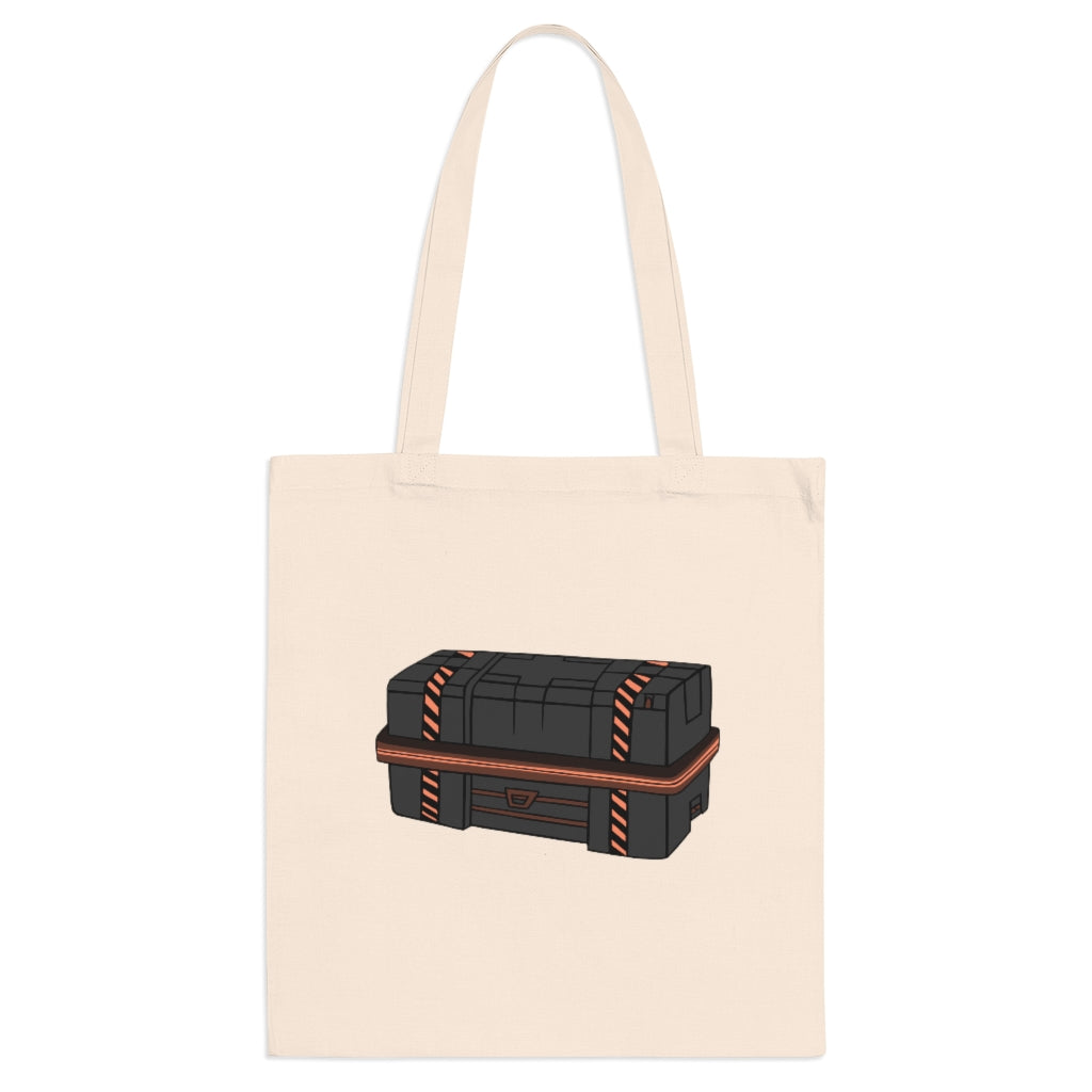 A colorful Crate Tote Bag made of 100% cotton with long handles and cross stitching for added stability.