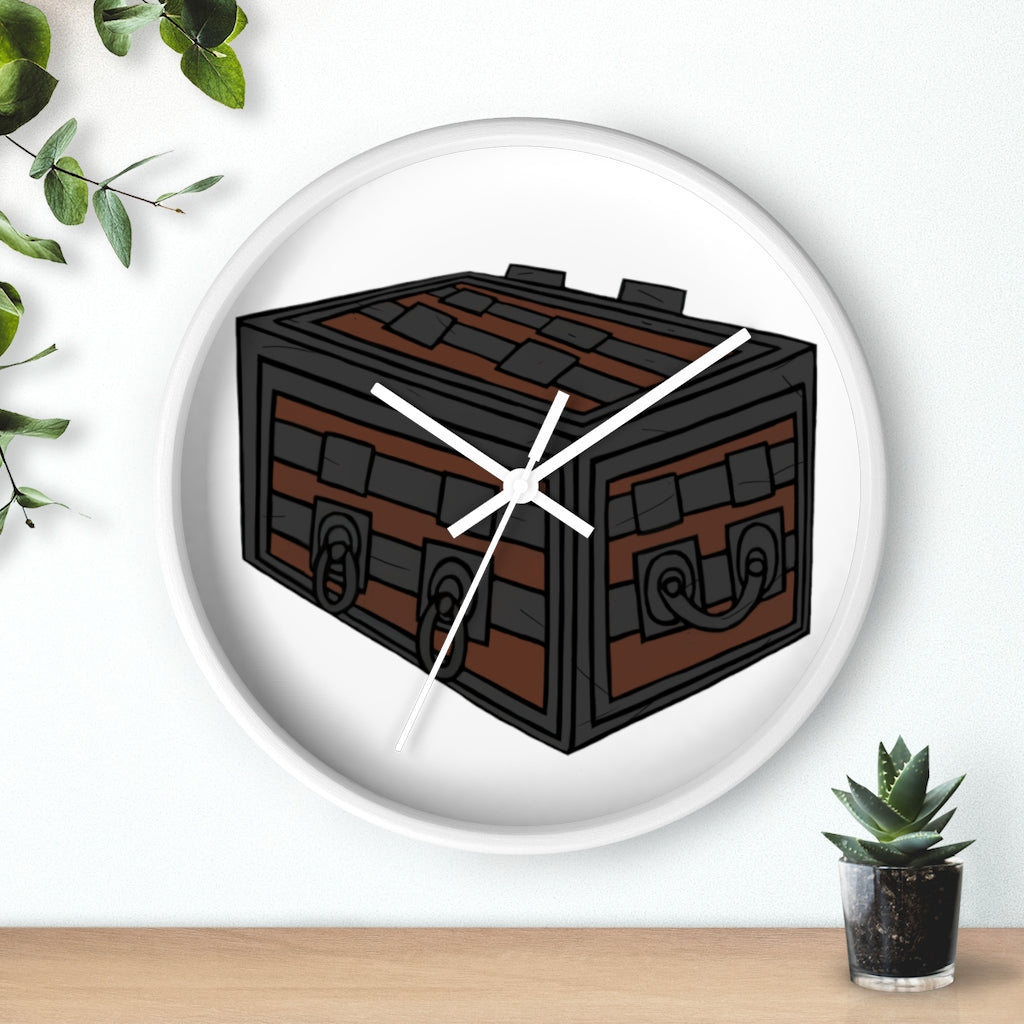 A stylish Crate Wall Clock featuring a wooden frame and a plexiglass face, perfect for indoor decor.