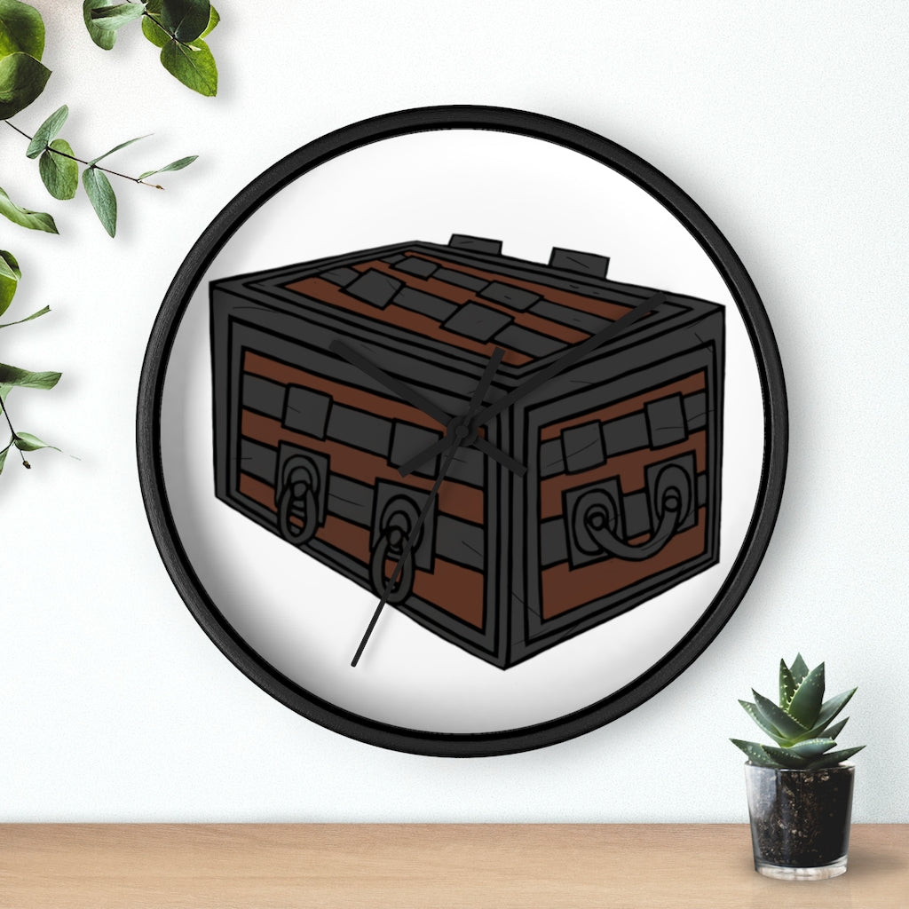 A stylish Crate Wall Clock featuring a wooden frame and a plexiglass face, perfect for indoor decor.