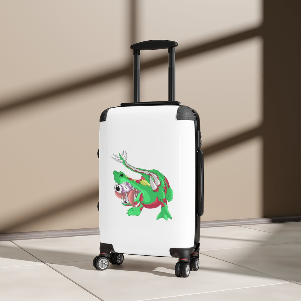 Crawnawsome Cabin Suitcase in faux leather with personalized design, showcasing adjustable handle and double wheels.