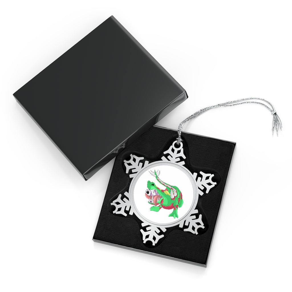 Crawnawsome Pewter Snowflake Ornament with silver-toned hanging string, showcasing intricate snowflake design.