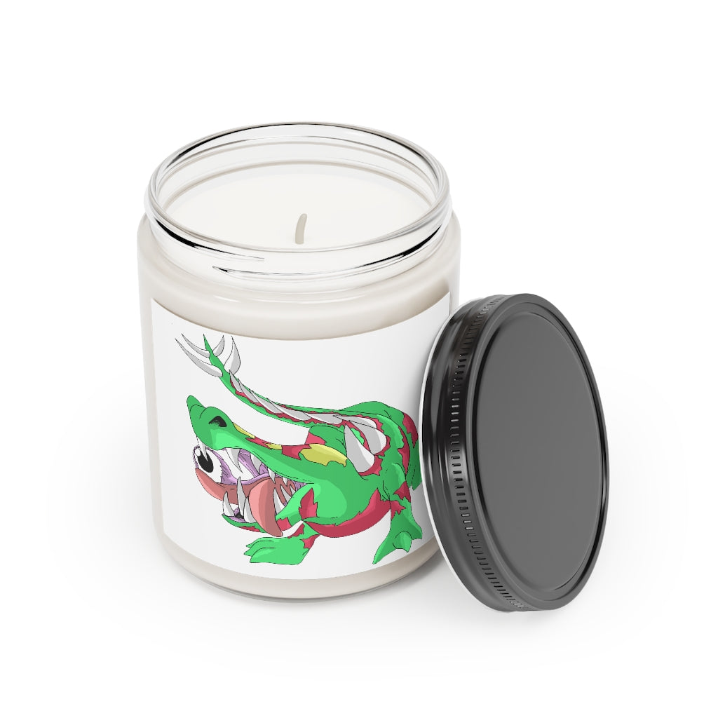 Crawnawsome Scented Candle in a glass container, featuring a permanent label, showcasing its vegan soy coconut wax and soothing fragrances.