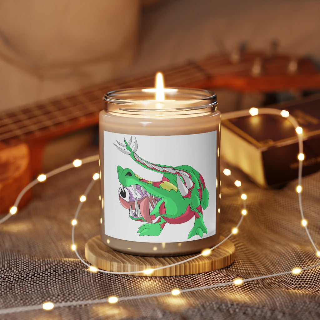 Crawnawsome Scented Candle in a glass container, featuring a permanent label, showcasing its vegan soy coconut wax and soothing fragrances.