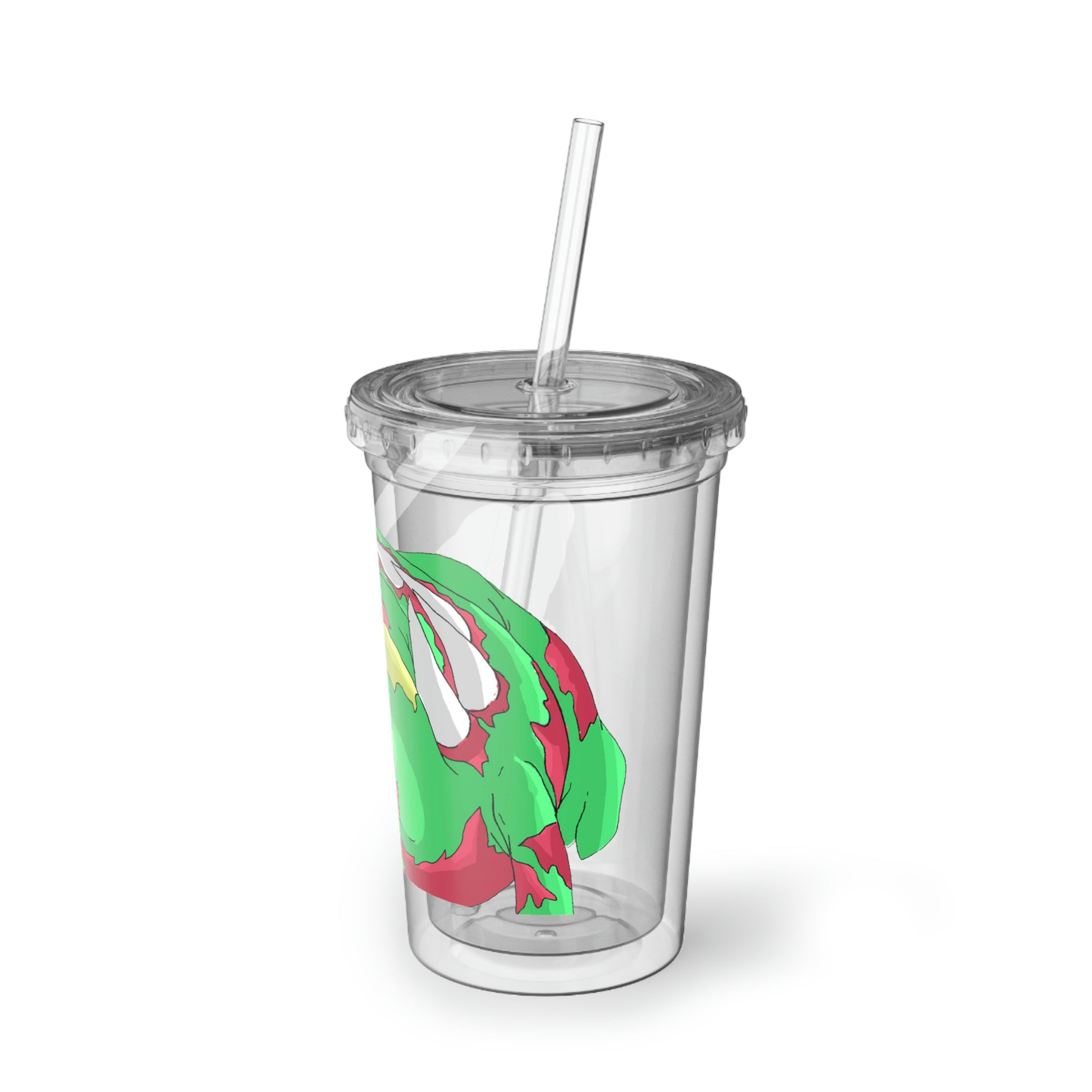 Crawnawsome Suave Acrylic Cup with double-wall insulation, featuring a plastic lid and straw, perfect for hot and cold beverages.