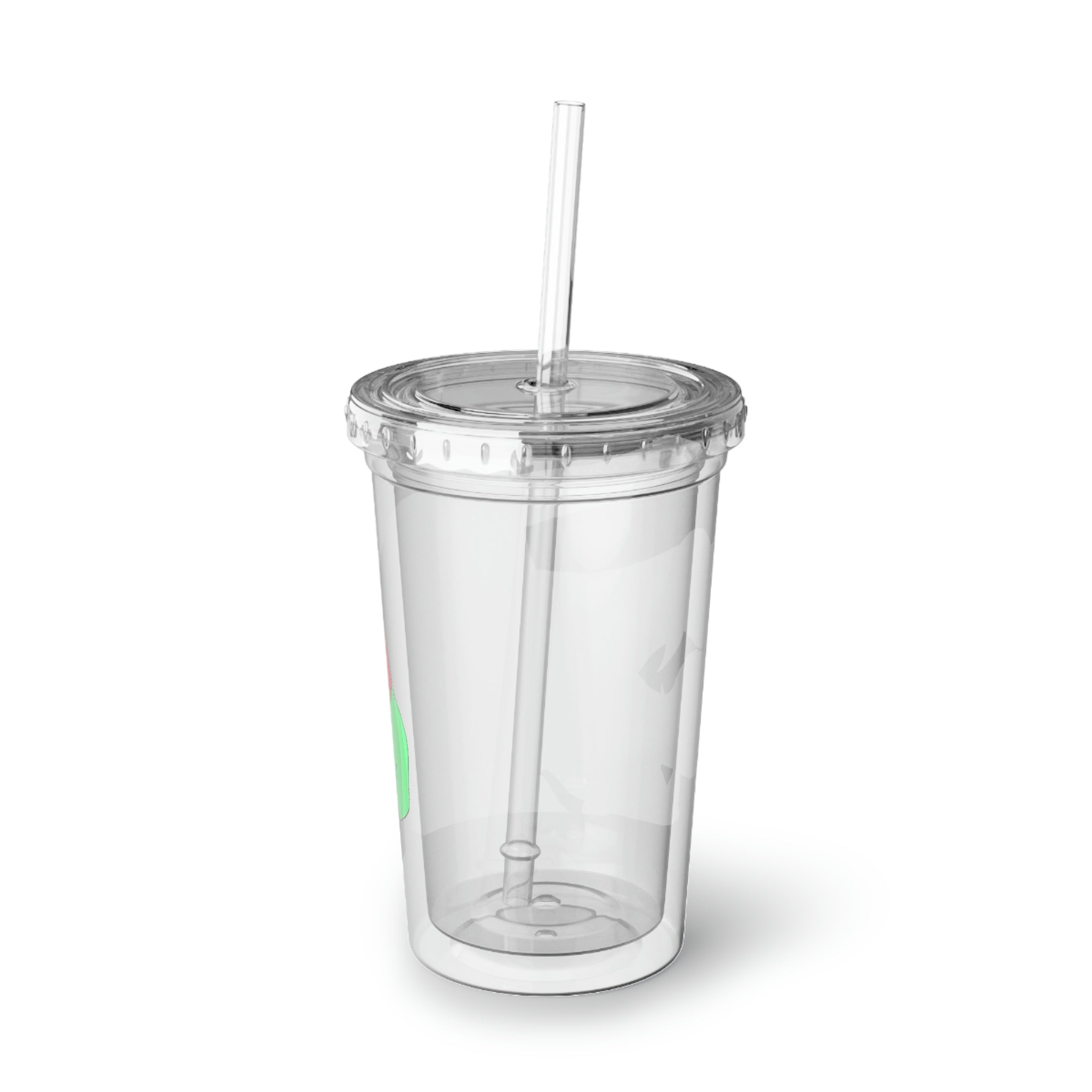 Crawnawsome Suave Acrylic Cup with double-wall insulation, featuring a plastic lid and straw, perfect for hot and cold beverages.