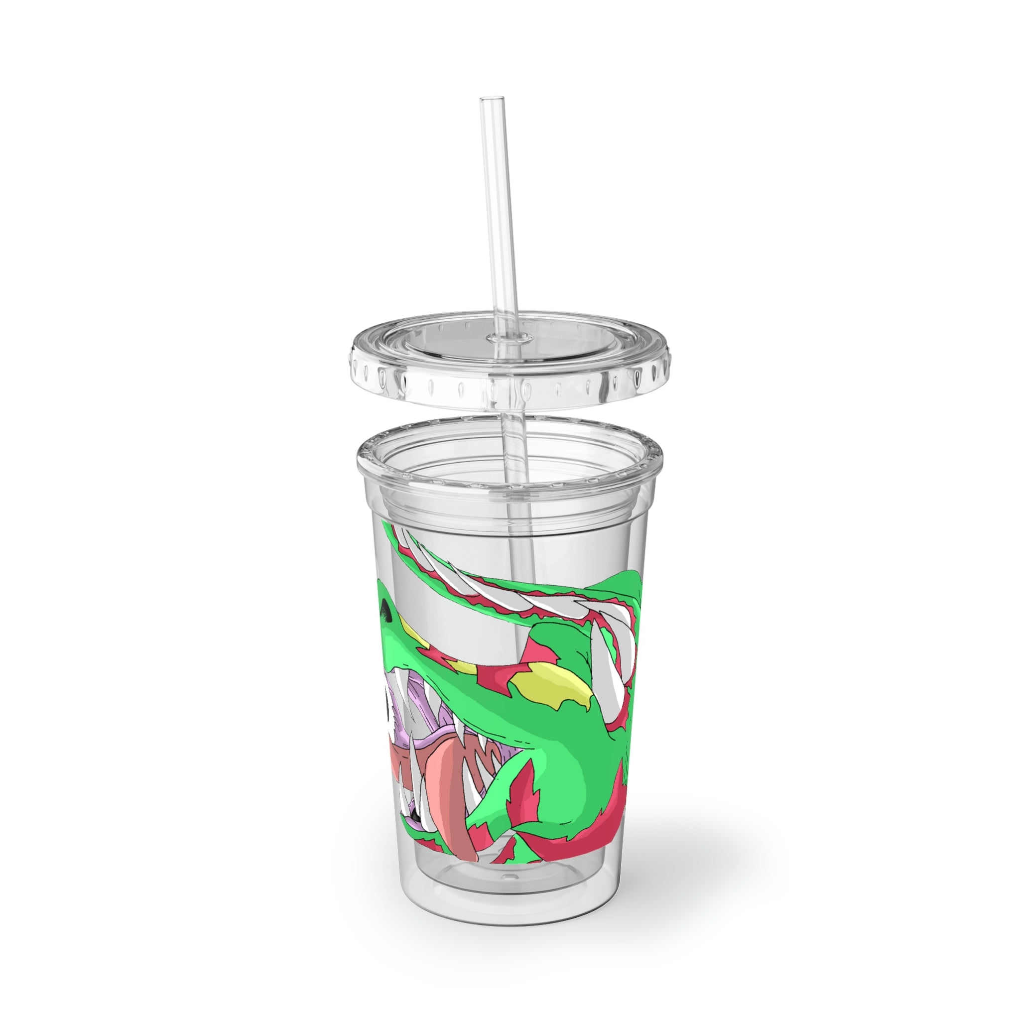 Crawnawsome Suave Acrylic Cup with double-wall insulation, featuring a plastic lid and straw, perfect for hot and cold beverages.