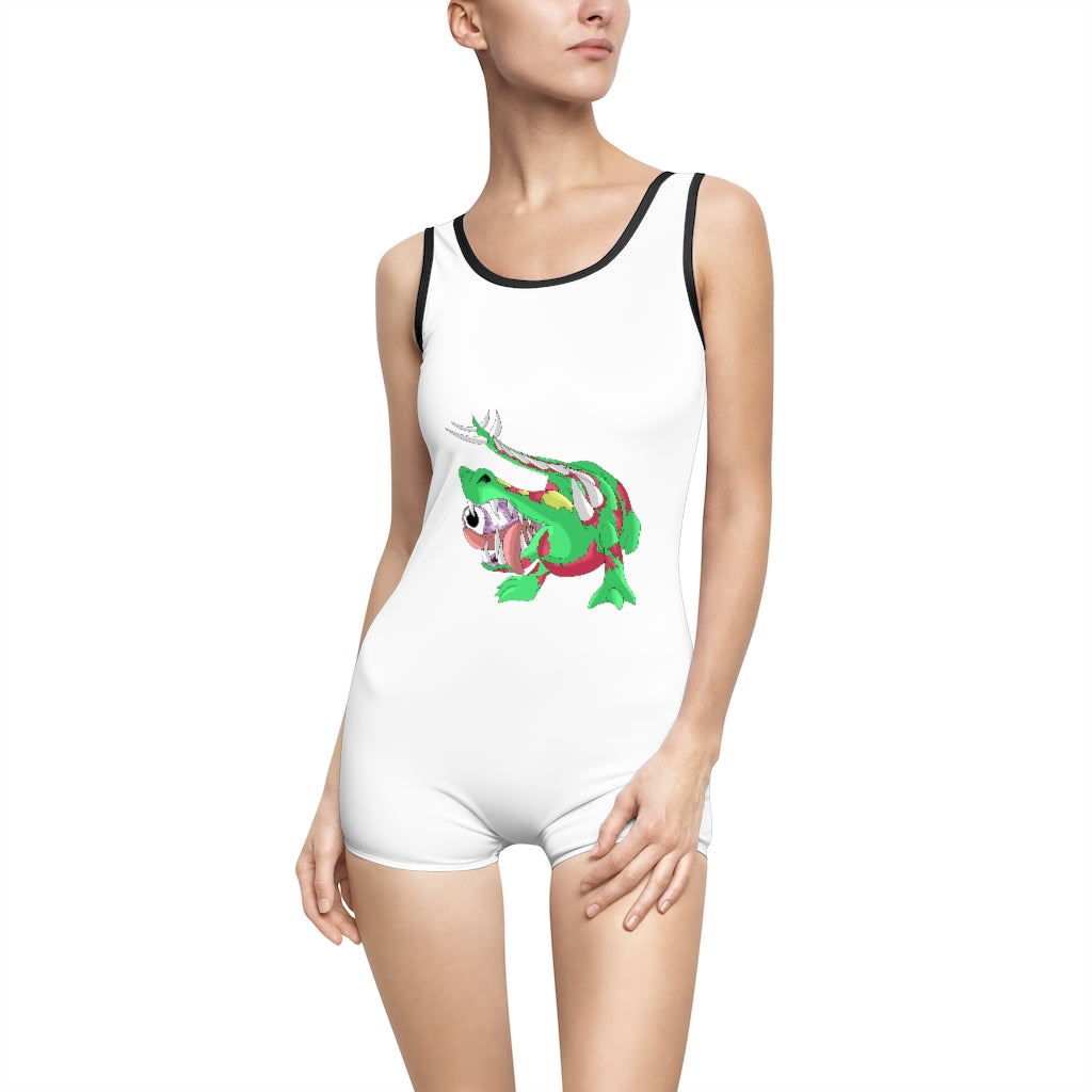 Crawnawsome Women's Vintage Swimsuit featuring a deep U-shape neck, customizable design, and lightweight fabric, perfect for confident women.