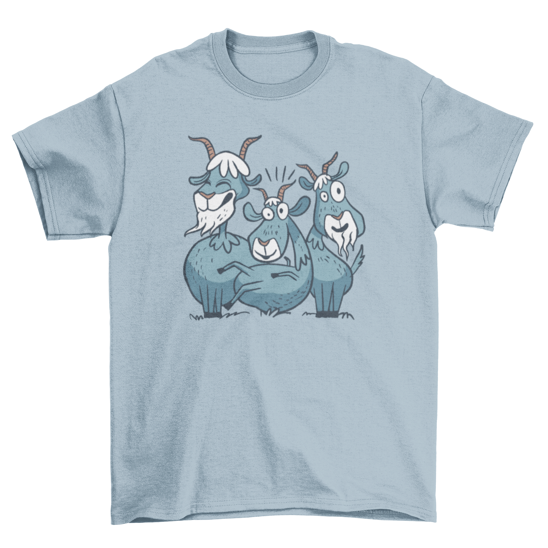 A colorful t-shirt featuring a playful design of a group of crazy goats, perfect for casual wear.