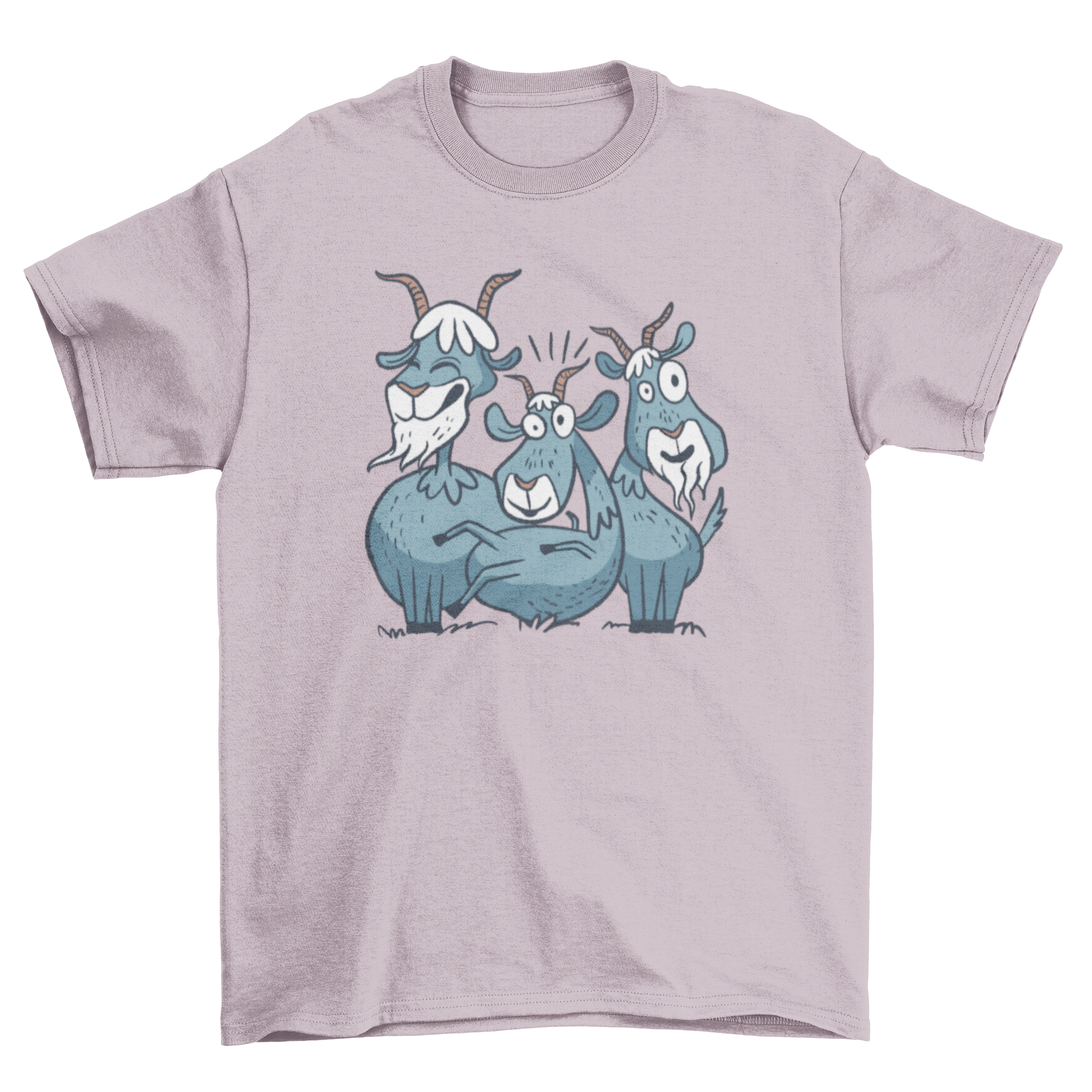 A colorful t-shirt featuring a playful design of a group of crazy goats, perfect for casual wear.