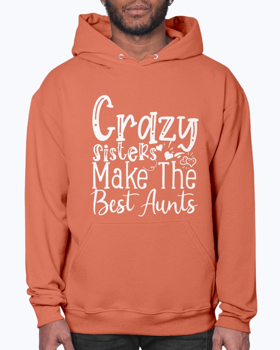 A cozy unisex hoodie featuring the phrase 'Crazy Sisters Make The Best Aunts' in a stylish font, perfect for proud aunts.