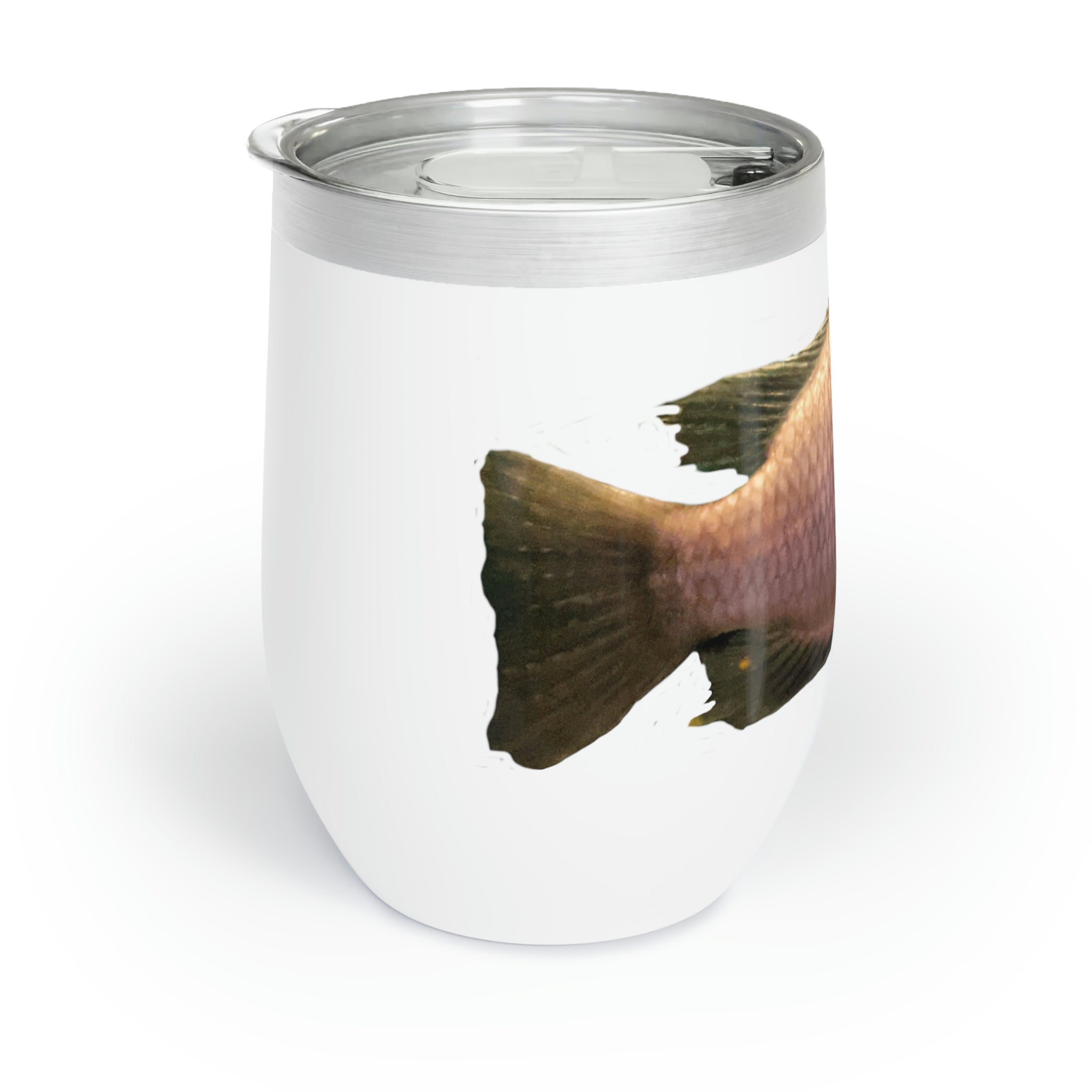 Cream Peach Fish Chill Wine Tumbler with double-insulated walls and a stylish design, perfect for wine lovers.