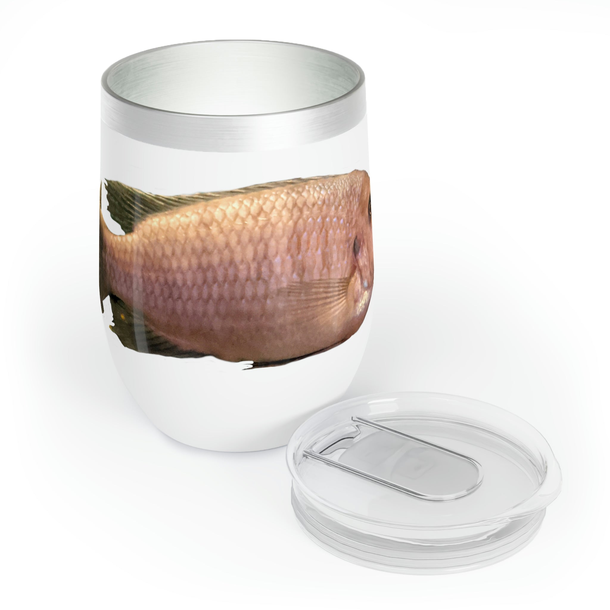 Cream Peach Fish Chill Wine Tumbler with double-insulated walls and a stylish design, perfect for wine lovers.