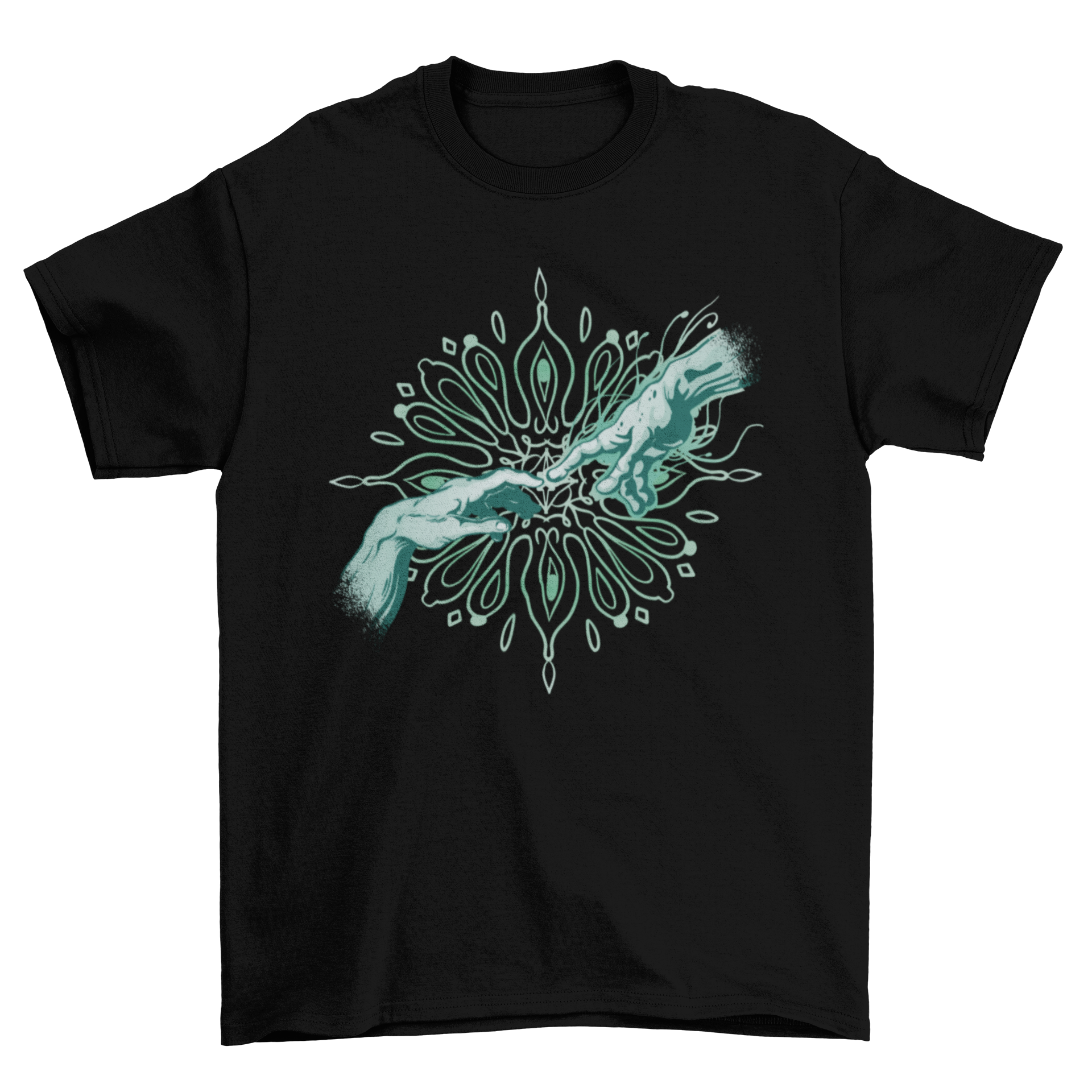 Creation Moment Hands T-shirt featuring a monochromatic design inspired by the creation hands painting.