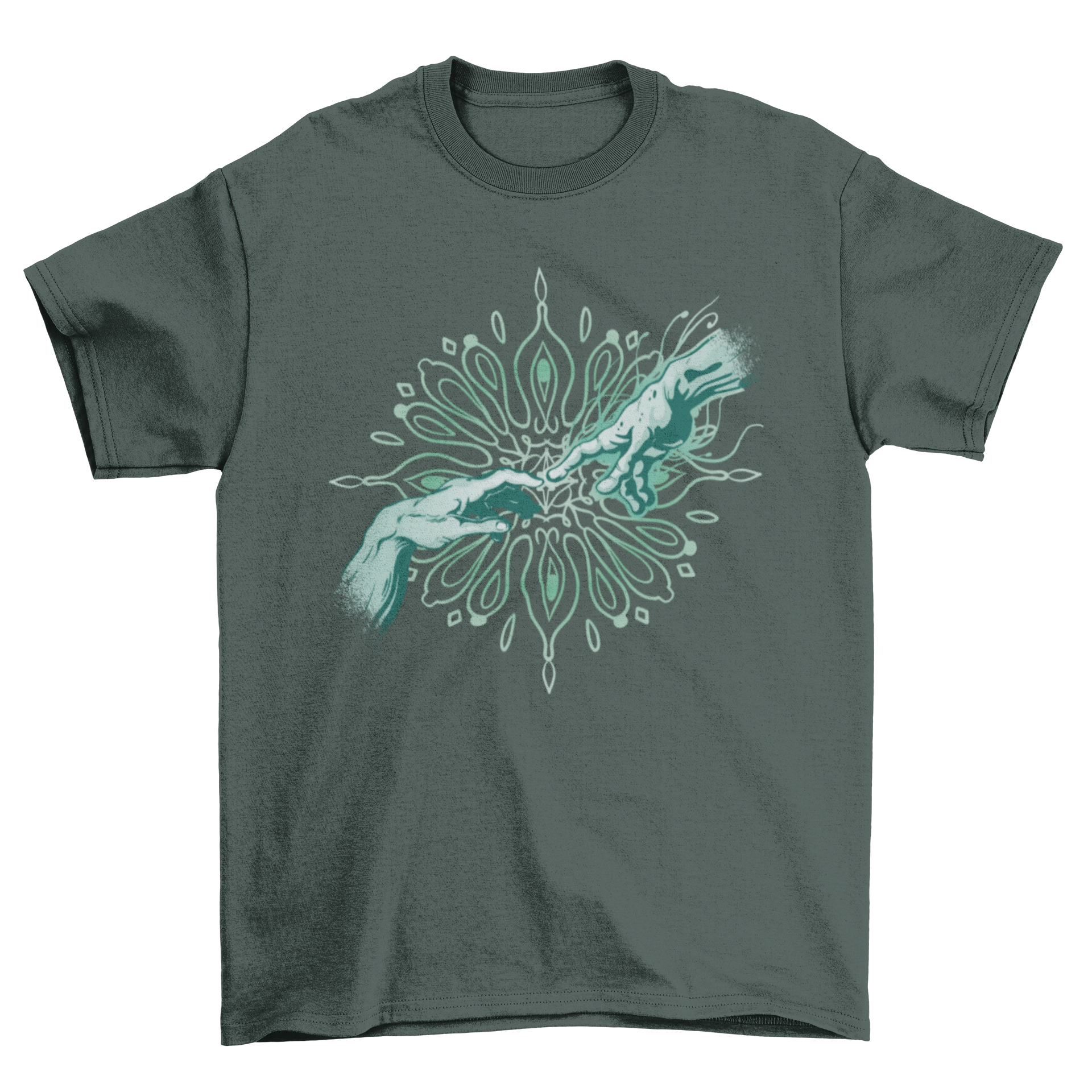 Creation Moment Hands T-shirt featuring a monochromatic design inspired by the creation hands painting.