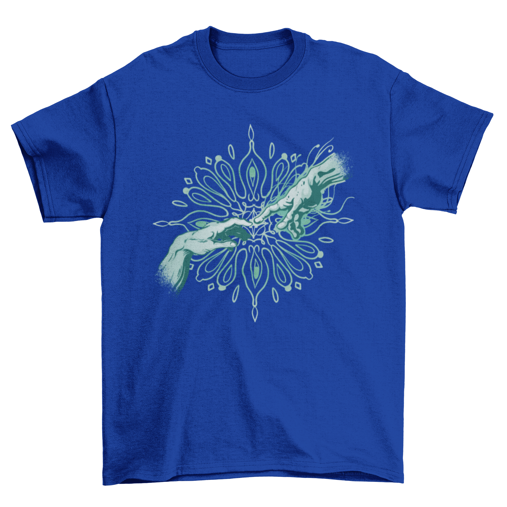 Creation Moment Hands T-shirt featuring a monochromatic design inspired by the creation hands painting.