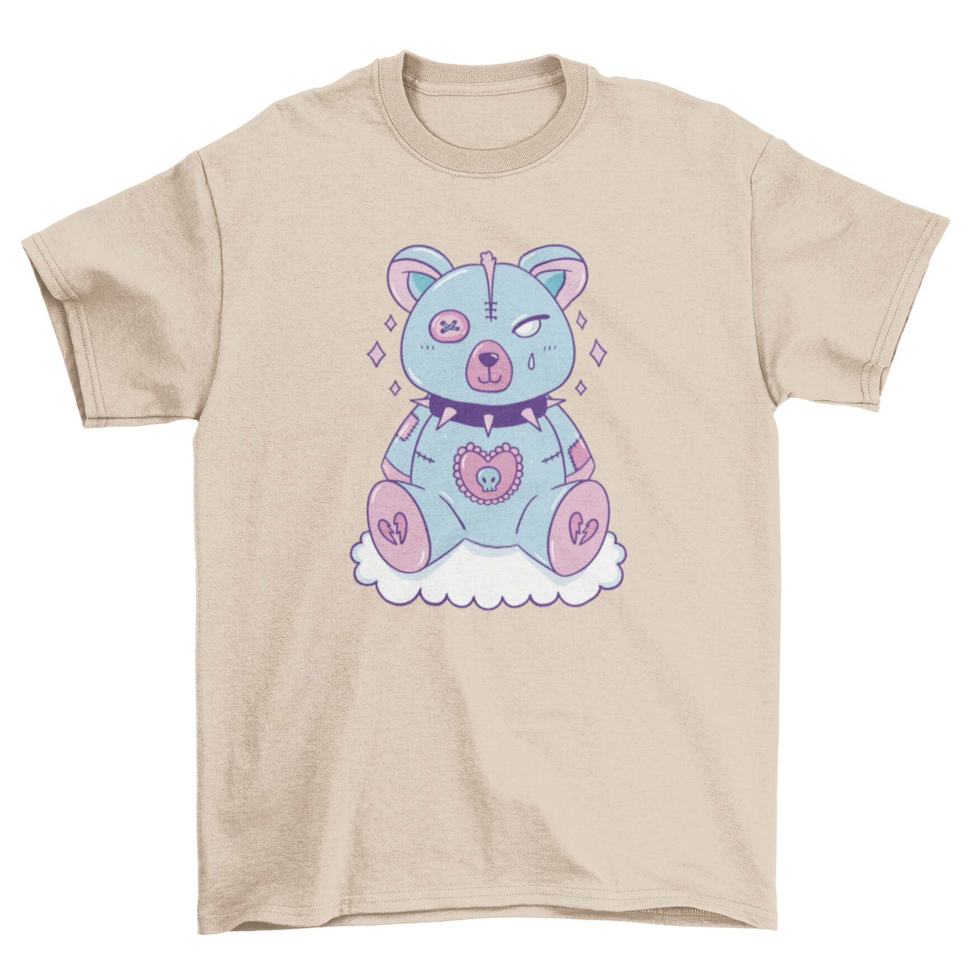 A stylish t-shirt featuring a goth teddy bear toy design, perfect for unique fashion lovers.