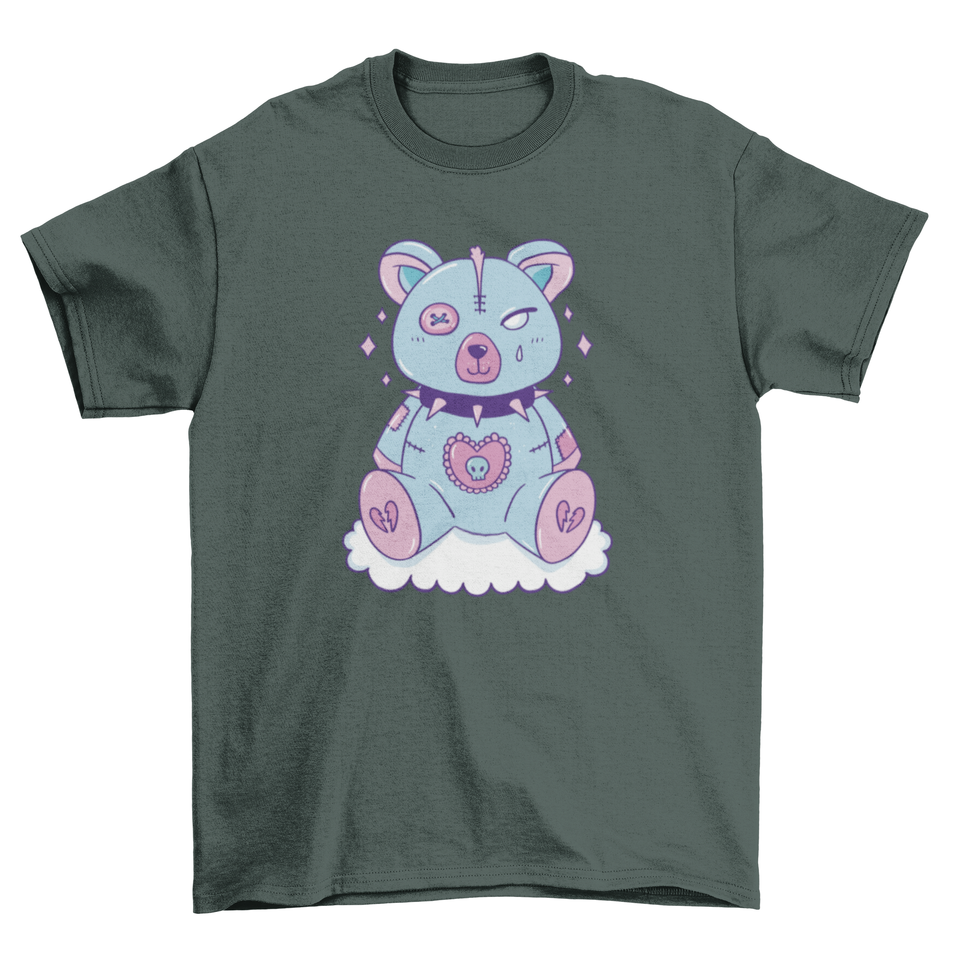 A stylish t-shirt featuring a goth teddy bear toy design, perfect for unique fashion lovers.