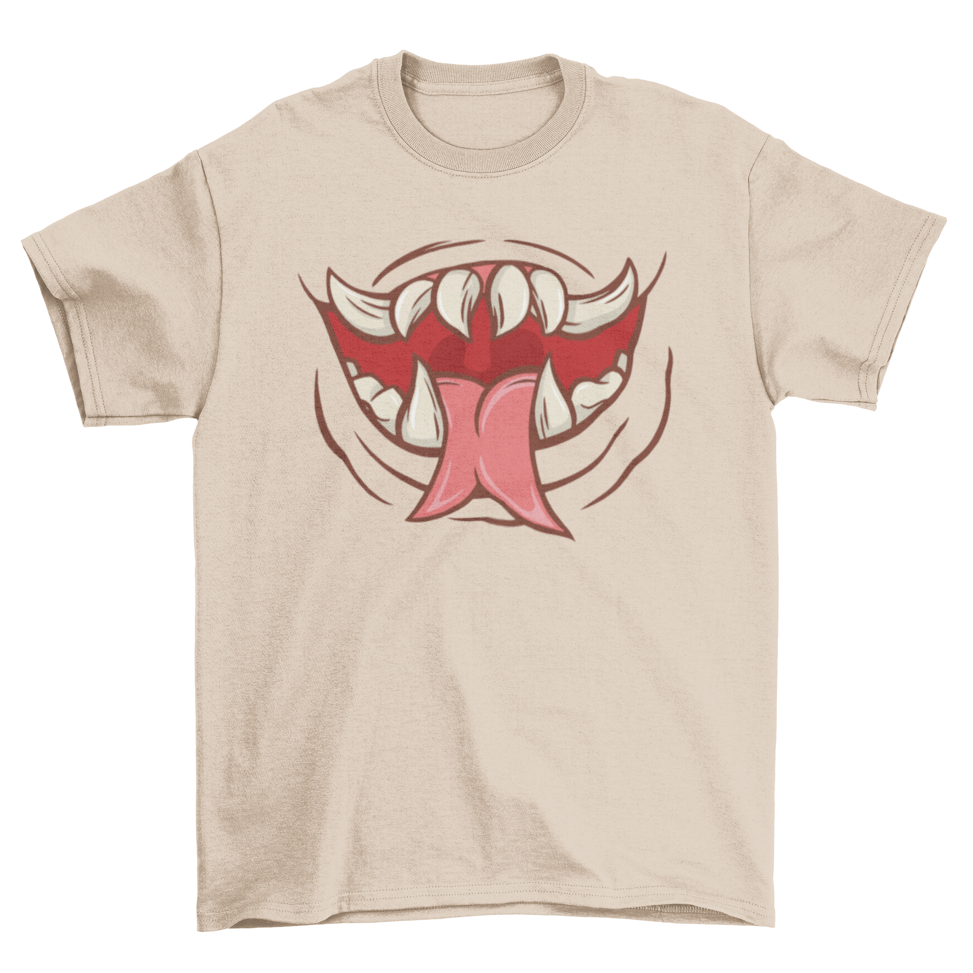 Creepy monster mouth t-shirt featuring a vibrant design of a monster's mouth with its tongue out, perfect for Halloween.