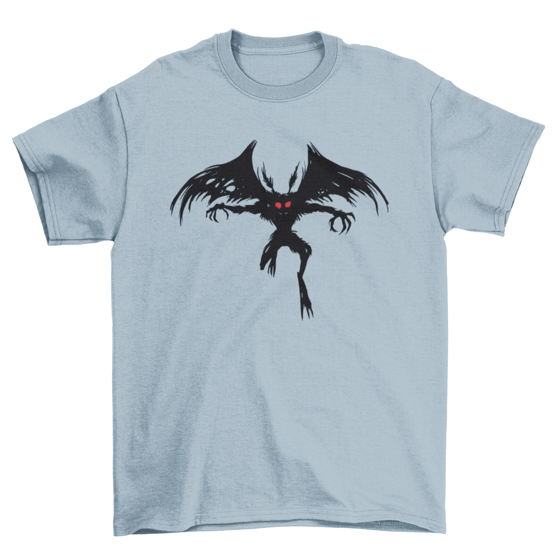 Creepy t-shirt featuring a detailed illustration of the Mothman flying against a dark background.