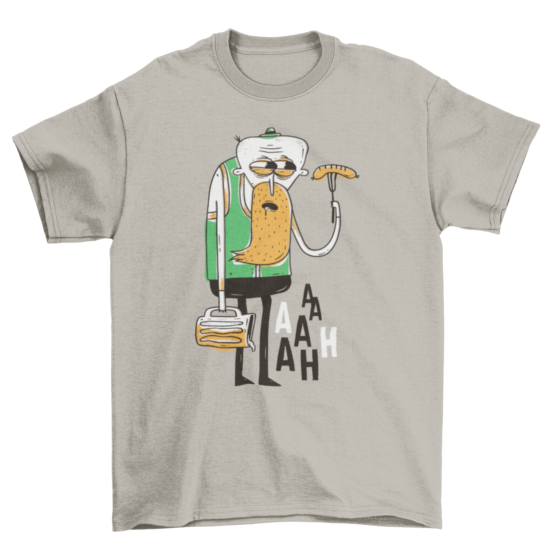 Creepy Oktoberfest t-shirt featuring a drunken man holding a beer mug and looking at a sausage with humorous letters.