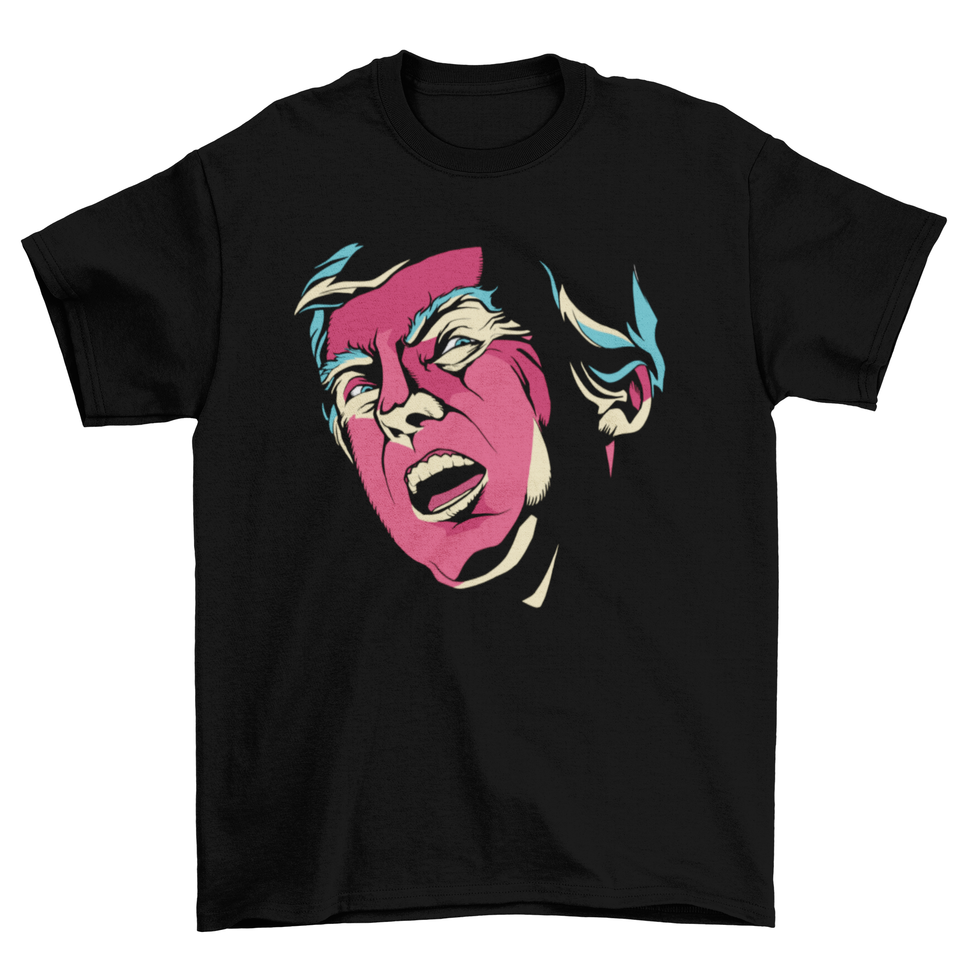 Creepy Trump t-shirt featuring a detailed illustration of Donald Trump with a creepy expression, perfect for casual wear.