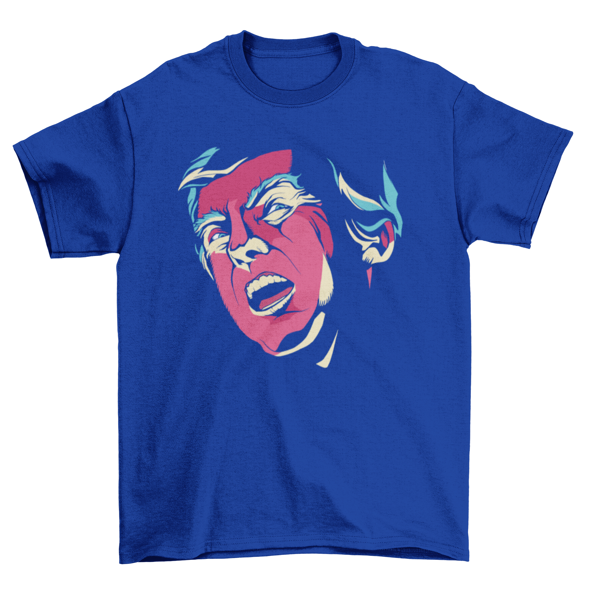 Creepy Trump t-shirt featuring a detailed illustration of Donald Trump with a creepy expression, perfect for casual wear.