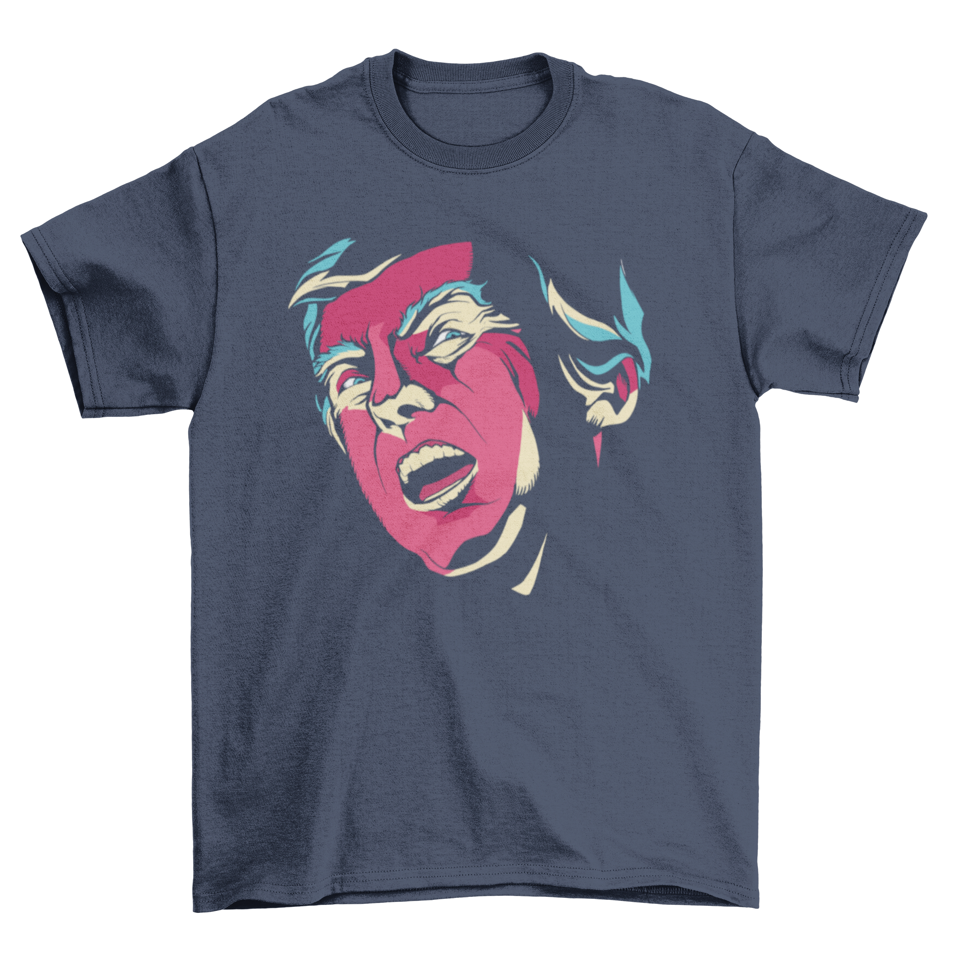 Creepy Trump t-shirt featuring a detailed illustration of Donald Trump with a creepy expression, perfect for casual wear.