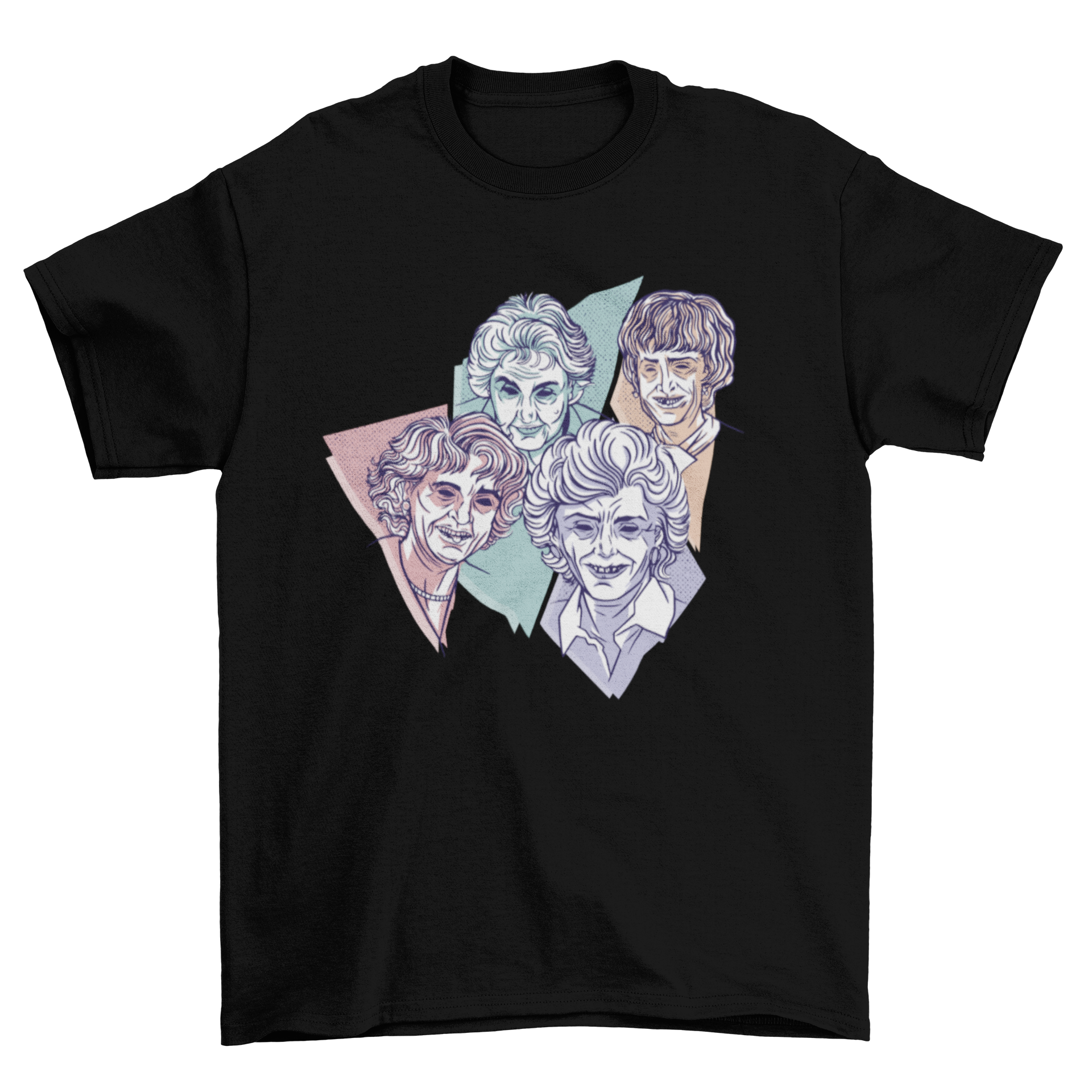 A stylish t-shirt featuring various creepy zombie ladies with unique designs and expressions.