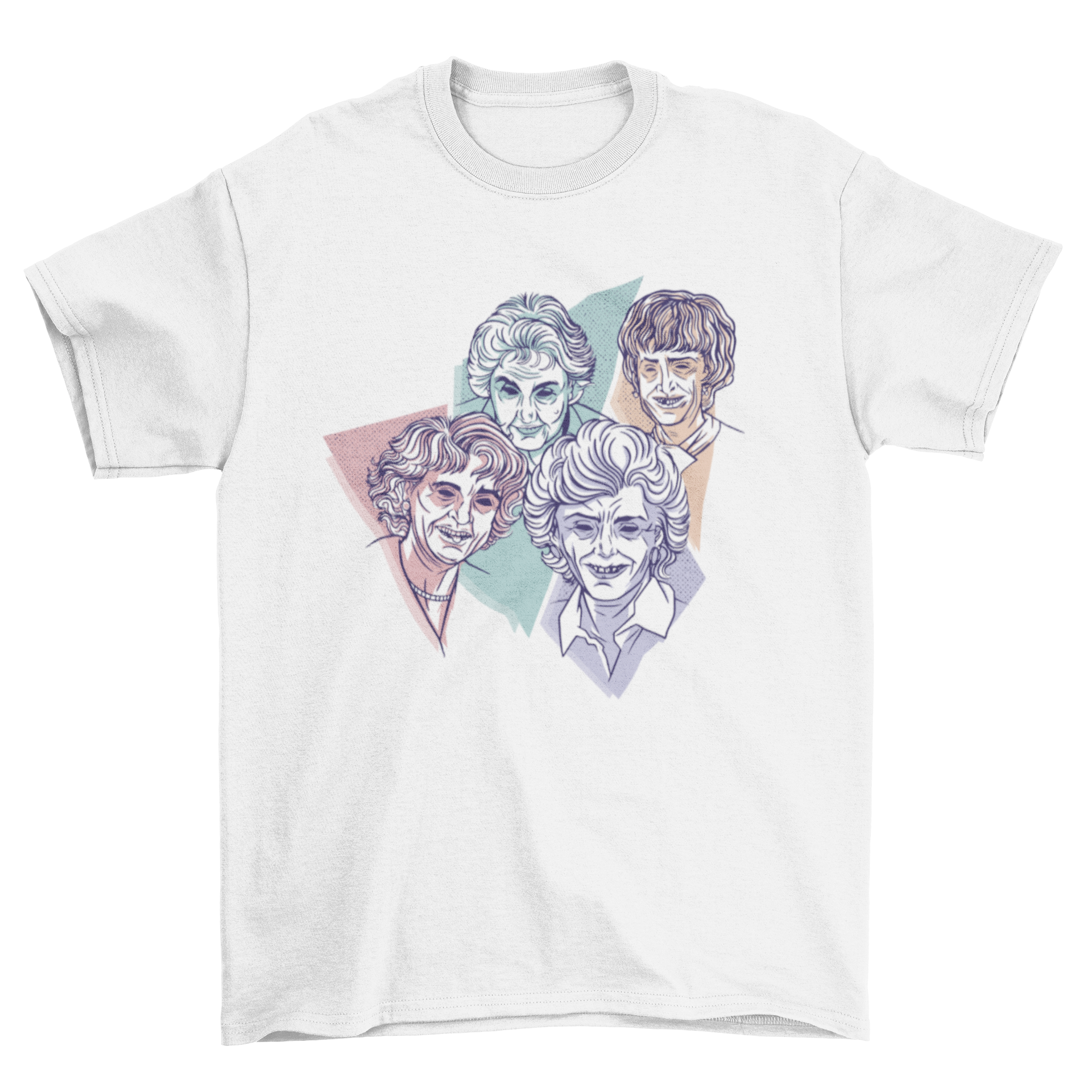 A stylish t-shirt featuring various creepy zombie ladies with unique designs and expressions.