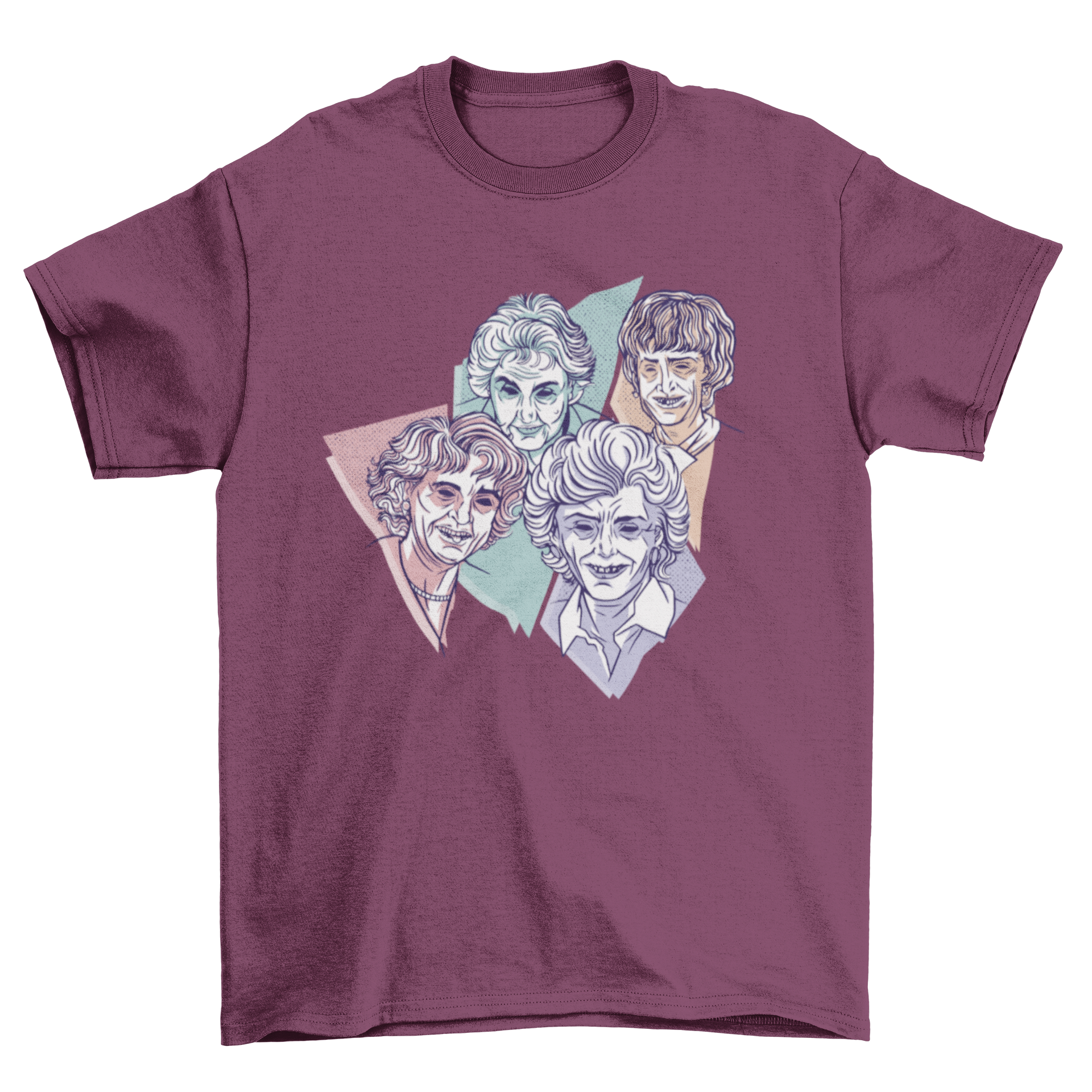 A stylish t-shirt featuring various creepy zombie ladies with unique designs and expressions.