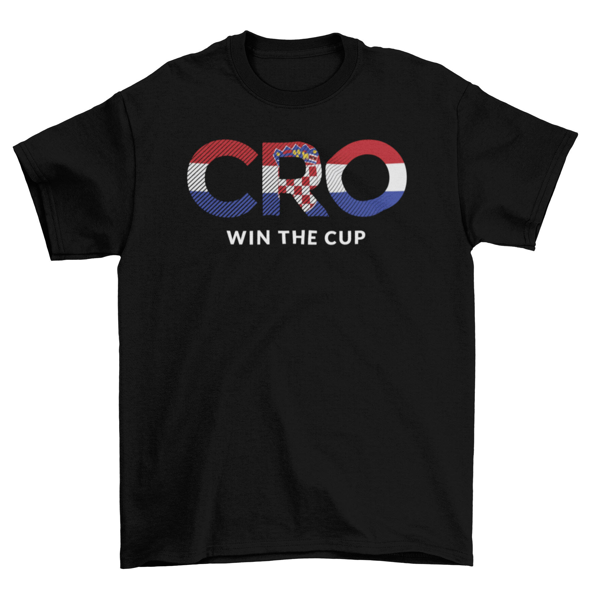 Croatia World Cup t-shirt featuring CRO letters and flag design with 'win the cup' caption.