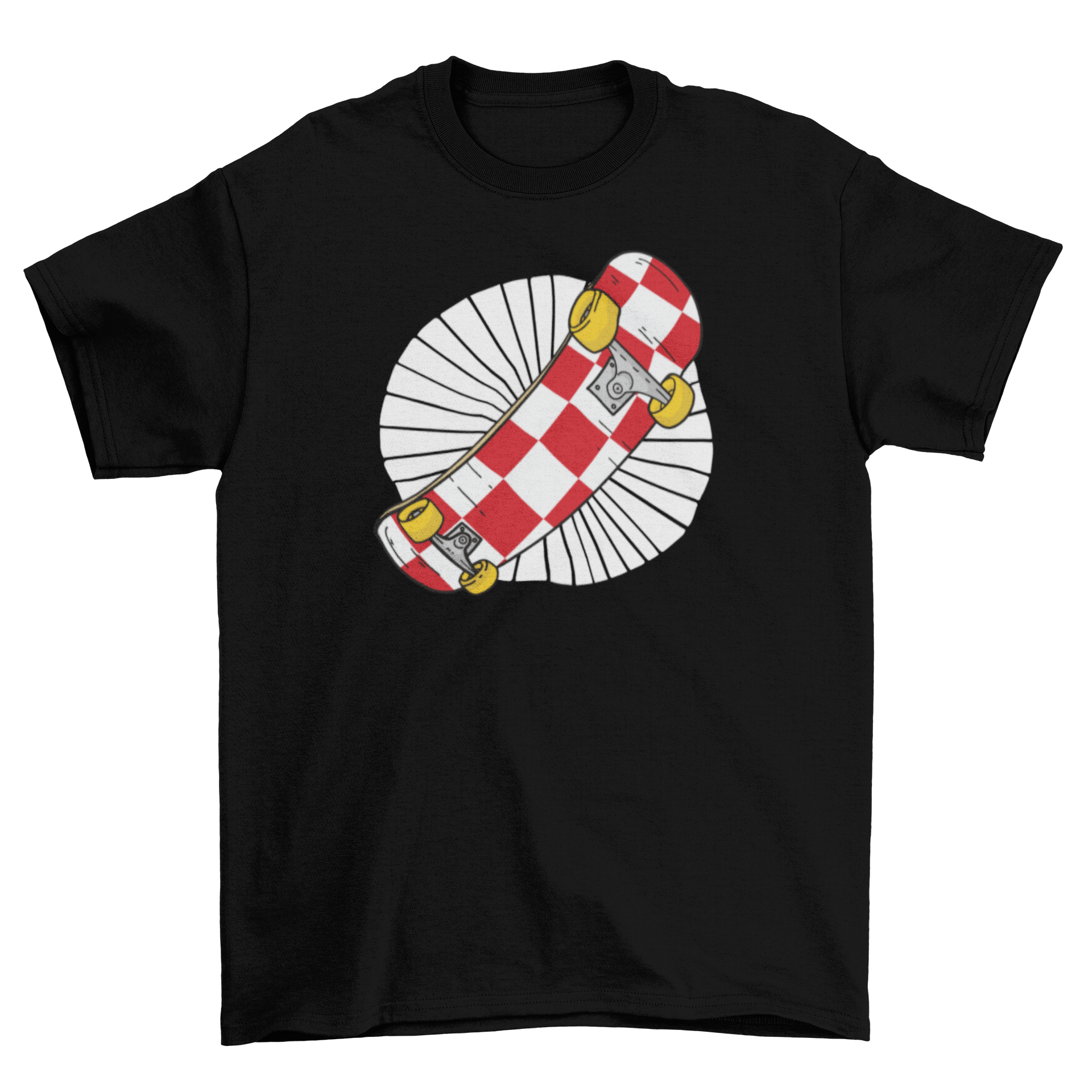 A stylish Croatian skateboard t-shirt featuring a skateboard illustration with the Croatian flag design.