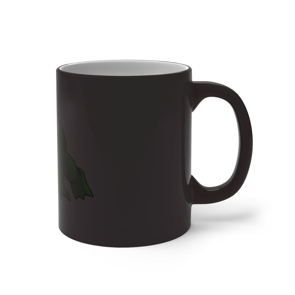 Crock Color Changing Mug showcasing its color transformation with a warm beverage inside, featuring a white ceramic design and C-handle.